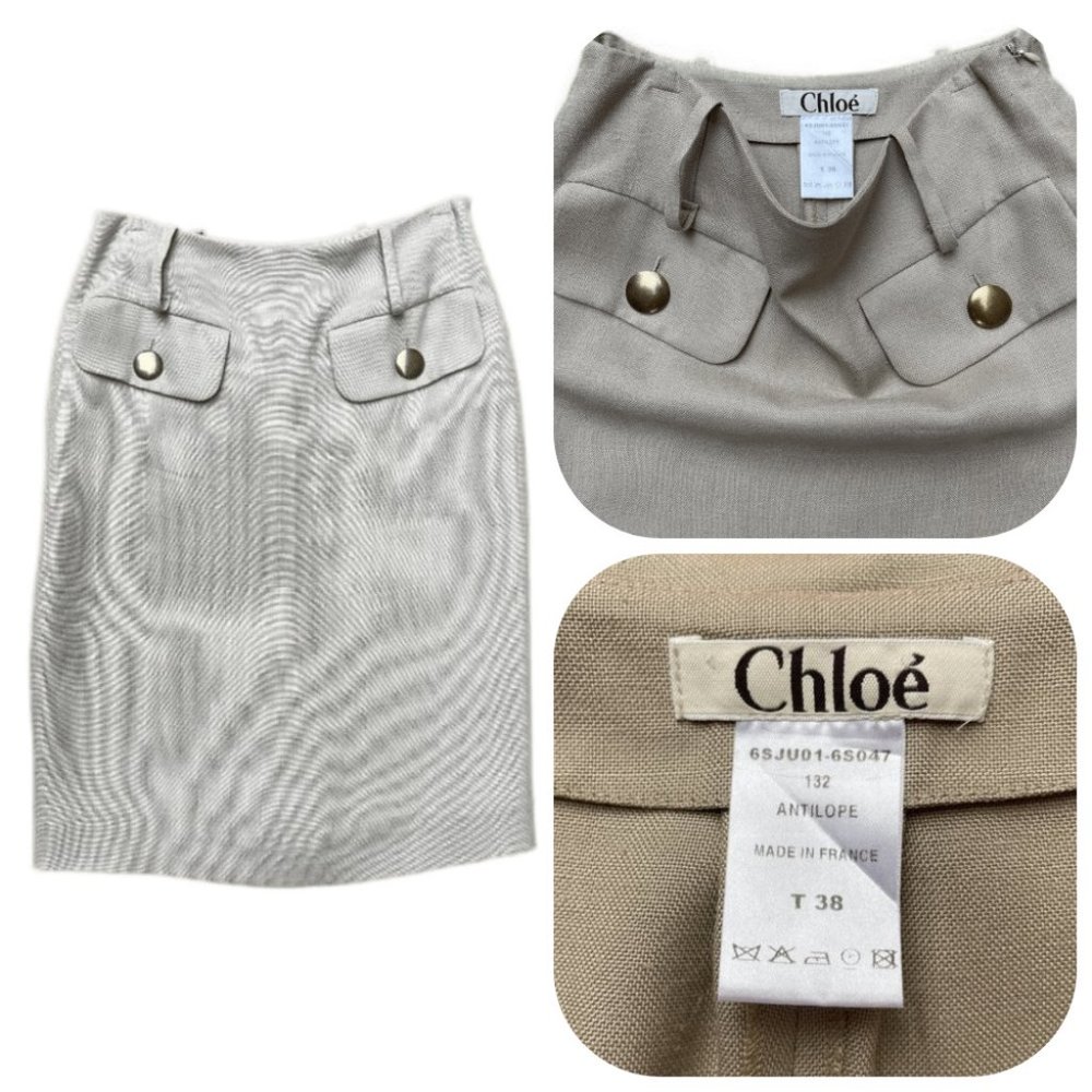 Auc Chloe pencil beige skirt with buttoned pockets